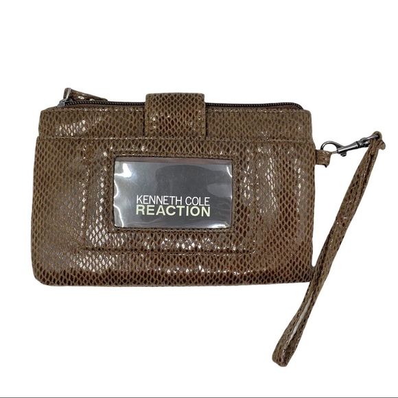 Kenneth Cole Reaction Brown Faux Snakeskin Wristlet - 7” x 5”  x 1” - Picture 1 of 3